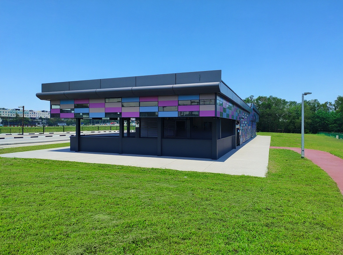 Bedok South MRT station Street-level exit of Bedok South MRT station on the Thomson-East Coast Line, with its multicoloured cladding