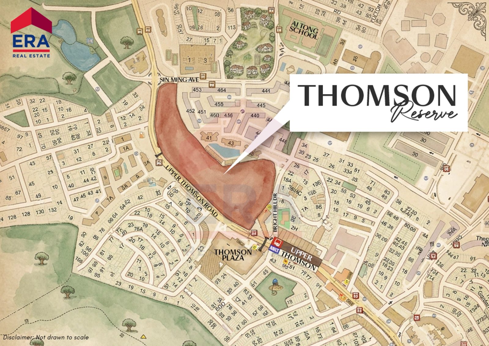 Illustrated location map of Thomson Reserve on Bright Hill Drive, beside Upper Thomson Road
